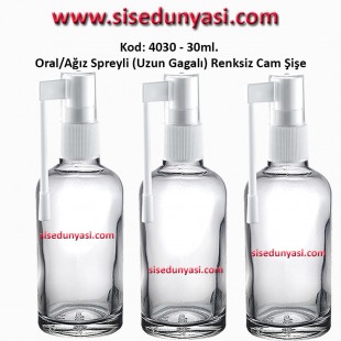 30ml. Ağız Spreyli Renksiz Cam Şişe Kod: 4030 