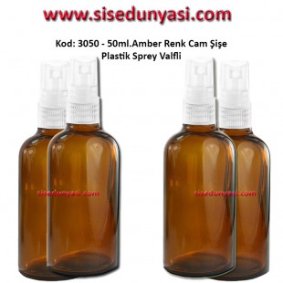 50ml. Plastik Spreyli Amber Cam Şişe Kod: 3050 