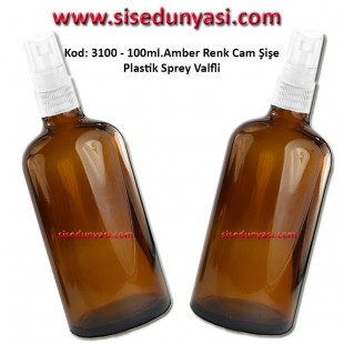 100ml. Plastik Spreyli Amber Cam Şişe Kod 3100