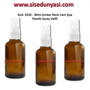 30ml. Plastik Spreyli Amber Cam Şişe Kod: 3230 