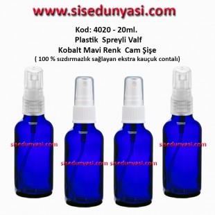 20ml. Plastik Spreyli MAVİ RENK CAM ŞİŞE Kod: 4020