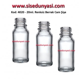 20ml. Renksiz Cam Şişe Kod:4020 