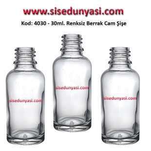 30ml. Renksiz Cam Şişe Kod:4030 